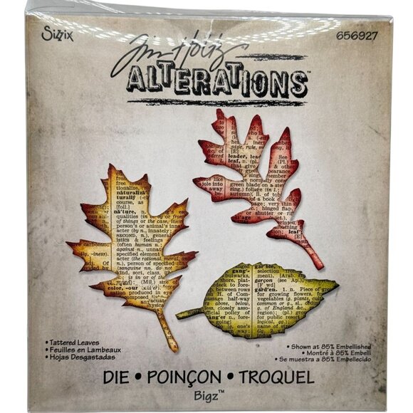 Tim Holtz Sizzix Bigz Tattered Leaves Die 656927 Alterations Retired New - Picture 1 of 9